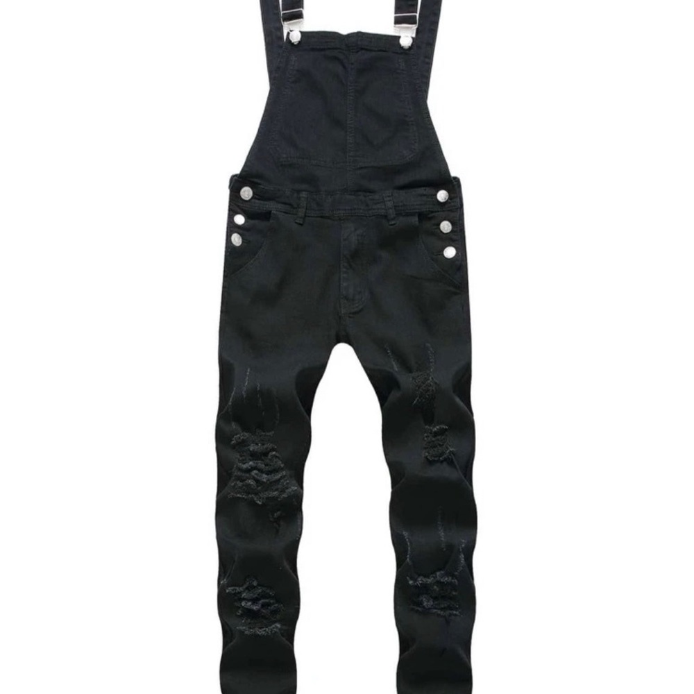 Manfinity Homme Men Cotton Ripped Zipper Denim Overall